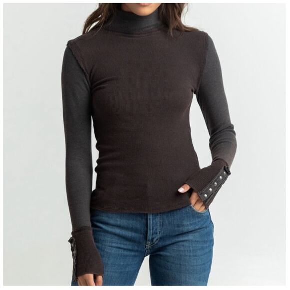 Free‎ People Jojo Thermal Gray Top Long Sleeve Fitted Shirt Buttons Womens Sz XS - Picture 1 of 9